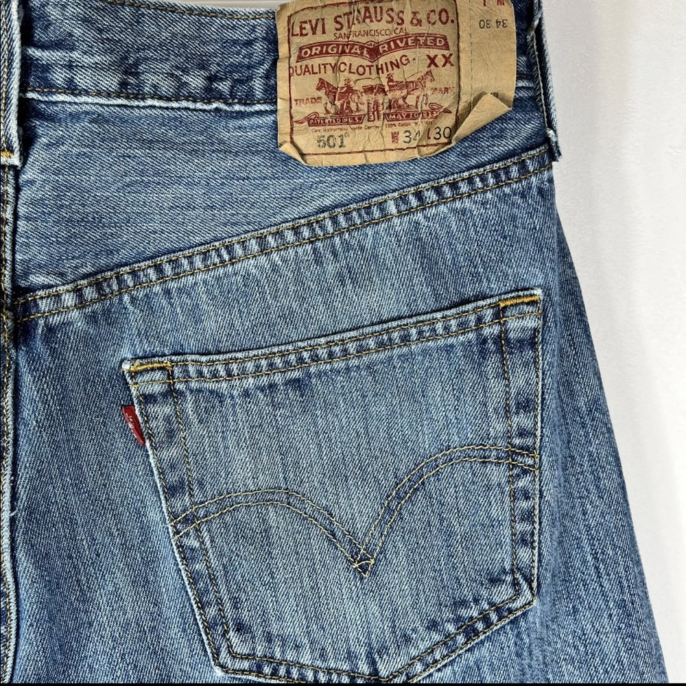 Levi's | Mens 34x30 | Original 501 Straight Leg Button Fly‎ Blue Denim Jeans - Picture 6 of 12